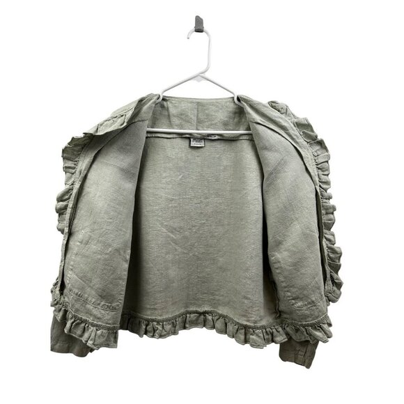 CP Shades Sausalito Pure Irish 100% Linen Ruffle Jacket Relaxed Fit Sage S/M - Picture 4 of 10